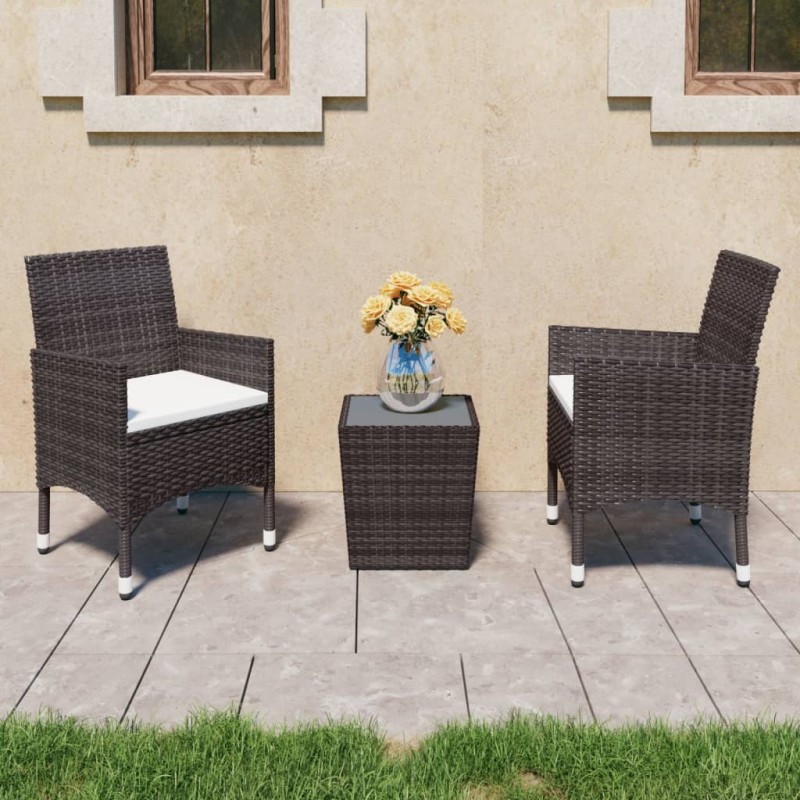 vidaXL Set de bistró de jardín 3 pzas ratán PE vidrio templado marrón vidaXL Set de bistró de jardín 3 pzas ratán PE vidrio templado marrón