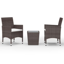 vidaXL Set de bistró de jardín 3 pzas ratán PE vidrio templado marrón