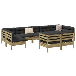 vidaXL Set de sofás jardín 9 pzas con cojines madera pino impregnada
