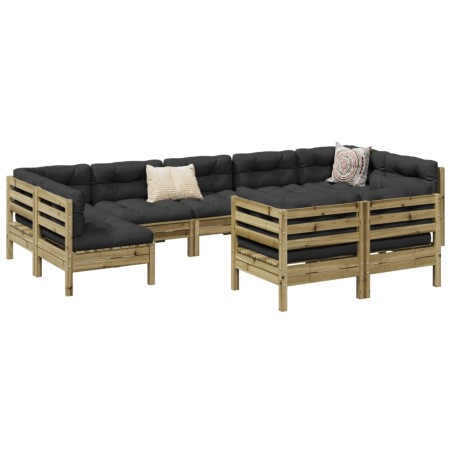 vidaXL Set de sofás jardín 9 pzas con cojines madera pino impregnada