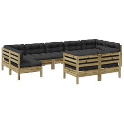 vidaXL Set de sofás jardín 9 pzas con cojines madera pino impregnada