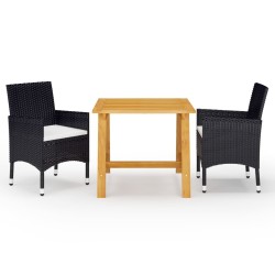 vidaXL Juego de comedor de jardín 3 piezas con cojines negro