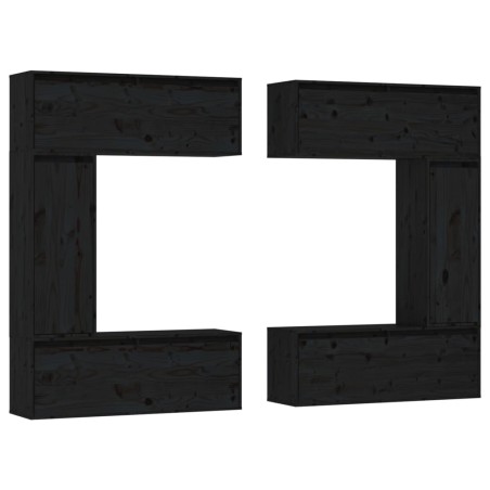 vidaXL Muebles para TV 6 piezas madera maciza de pino negro