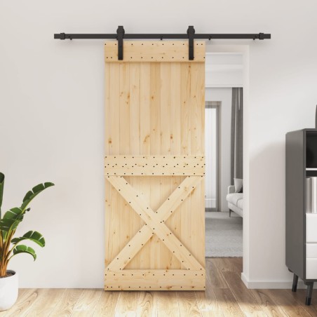 vidaXL Puerta corredera con herrajes madera maciza de pino 85x210 cm