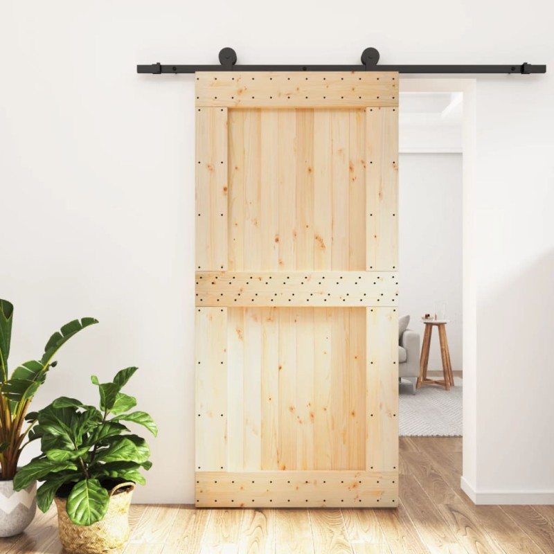 vidaXL Puerta corredera con herrajes madera maciza de pino 100x210 cm vidaXL Puerta corredera con herrajes madera maciza de pino 100x210 cm