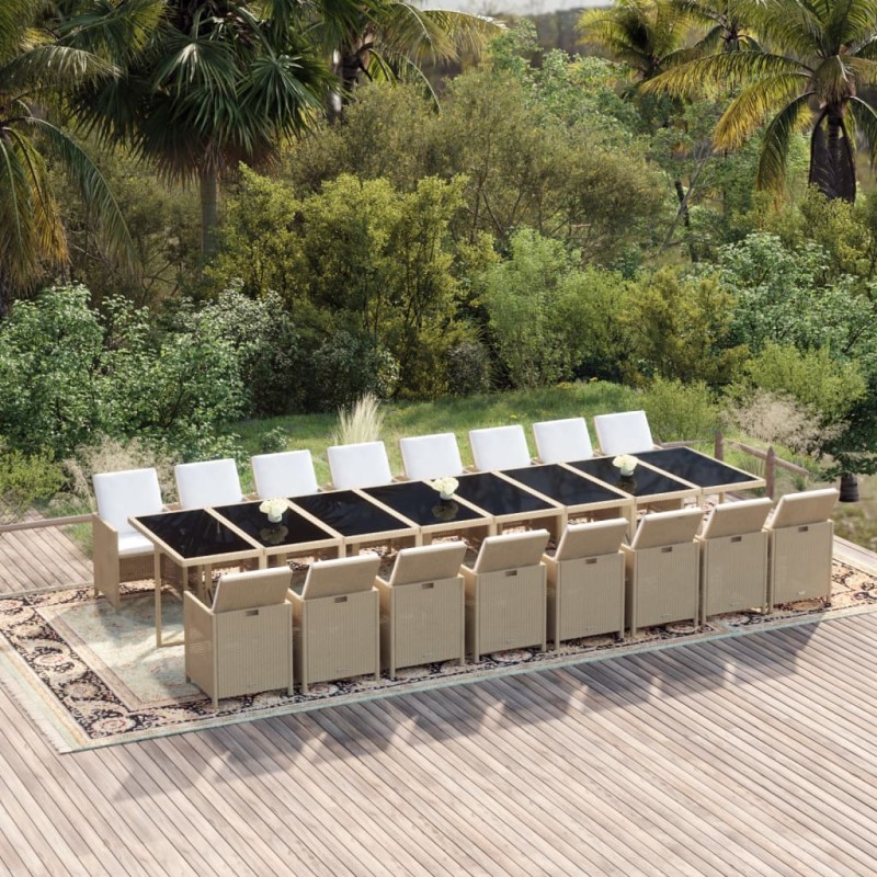 vidaXL Set comedor de jardín 17 pzas con cojines ratán sintético beige vidaXL Set comedor de jardín 17 pzas con cojines ratán sintético beige