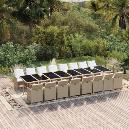 vidaXL Set comedor de jardín 17 pzas con cojines ratán sintético beige