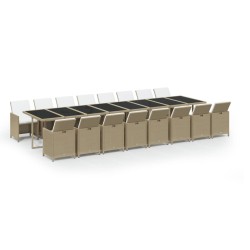 vidaXL Set comedor de jardín 17 pzas con cojines ratán sintético beige