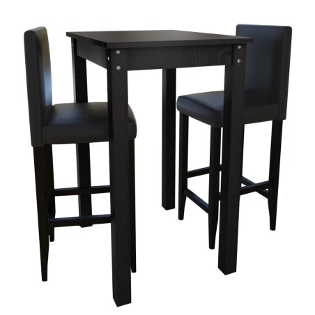 vidaXL Mesa de bar con 2 sillas de barra negras