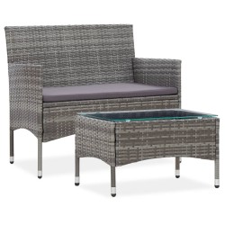 vidaXL Set muebles de jardín 2 piezas con cojín ratán sintético gris 
