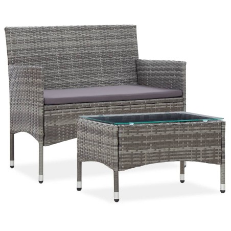 vidaXL Set muebles de jardín 2 piezas con cojín ratán sintético gris 