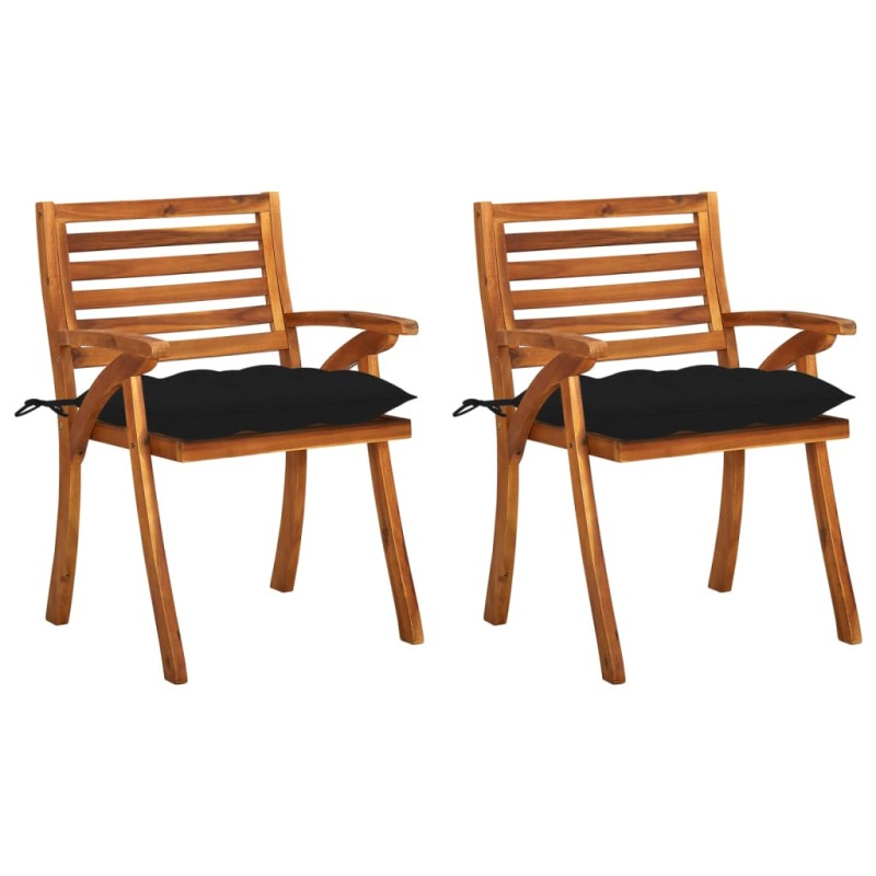 vidaXL Sillas de comedor jardín con cojines 2 uds madera maciza acacia vidaXL Sillas de comedor jardín con cojines 2 uds madera maciza acacia