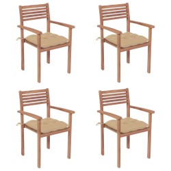 vidaXL Sillas de jardín con cojines 4 uds madera maciza de teca beige