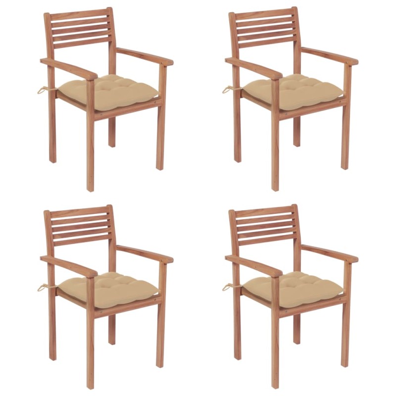 vidaXL Sillas de jardín con cojines 4 uds madera maciza de teca beige vidaXL Sillas de jardín con cojines 4 uds madera maciza de teca beige