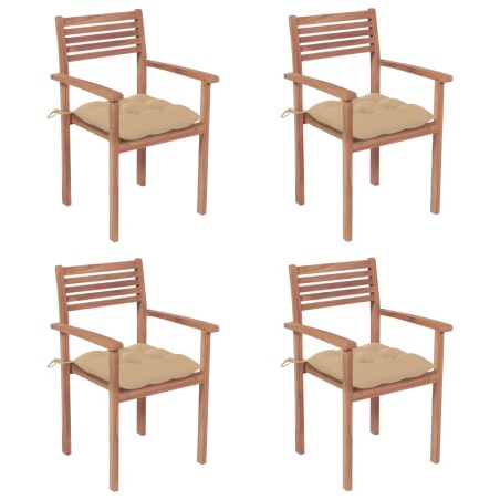 vidaXL Sillas de jardín con cojines 4 uds madera maciza de teca beige