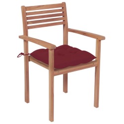 vidaXL Sillas de jardín con cojines 4 uds madera de teca rojo tinto