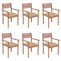 vidaXL Sillas apilables de jardín 6 uds madera de teca con cojines