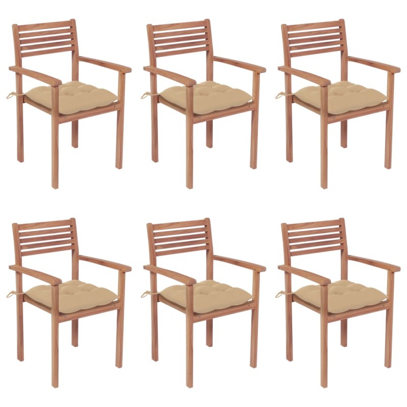 vidaXL Sillas apilables de jardín 6 uds madera de teca con cojines vidaXL Sillas apilables de jardín 6 uds madera de teca con cojines