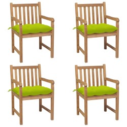 vidaXL Sillas de jardín 4 uds madera de teca y cojines verde brillante