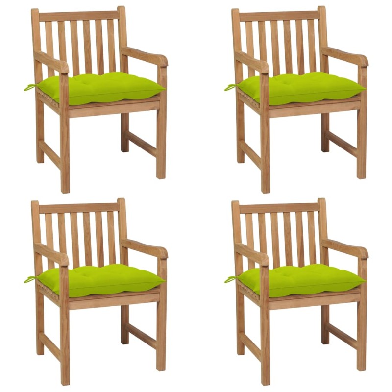 vidaXL Sillas de jardín 4 uds madera de teca y cojines verde brillante vidaXL Sillas de jardín 4 uds madera de teca y cojines verde brillante