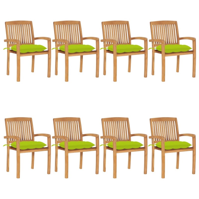 vidaXL Sillas de jardín apilables 8 uds madera de teca con cojines vidaXL Sillas de jardín apilables 8 uds madera de teca con cojines