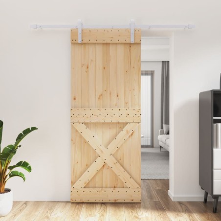 vidaXL Puerta corredera con herrajes madera maciza de pino 85x210 cm