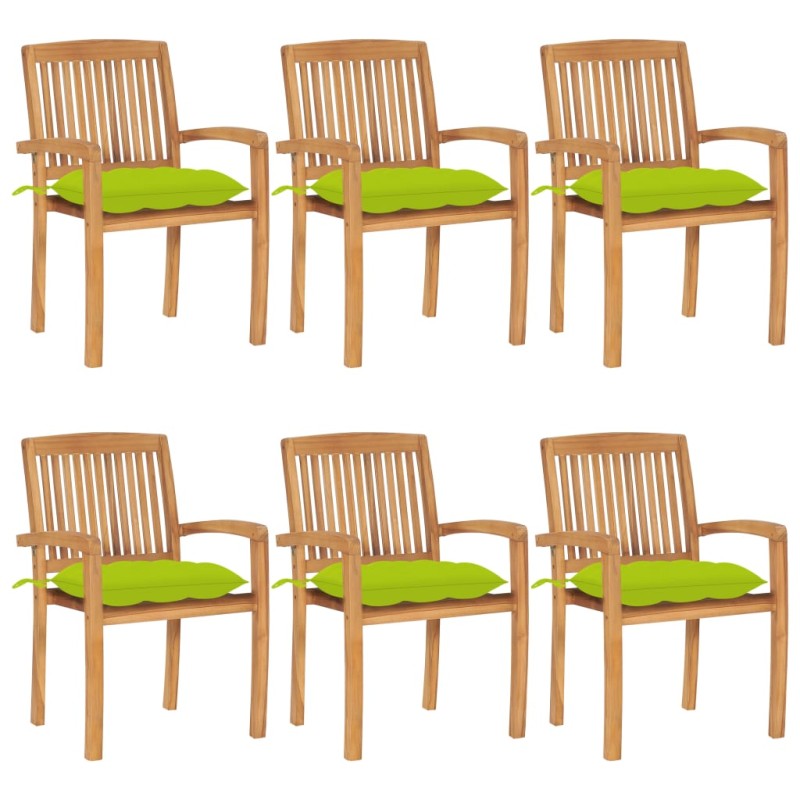 vidaXL Sillas de jardín apilables 6 uds madera de teca con cojines vidaXL Sillas de jardín apilables 6 uds madera de teca con cojines