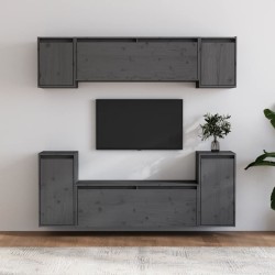 vidaXL Muebles para TV 6 piezas madera maciza de pino gris