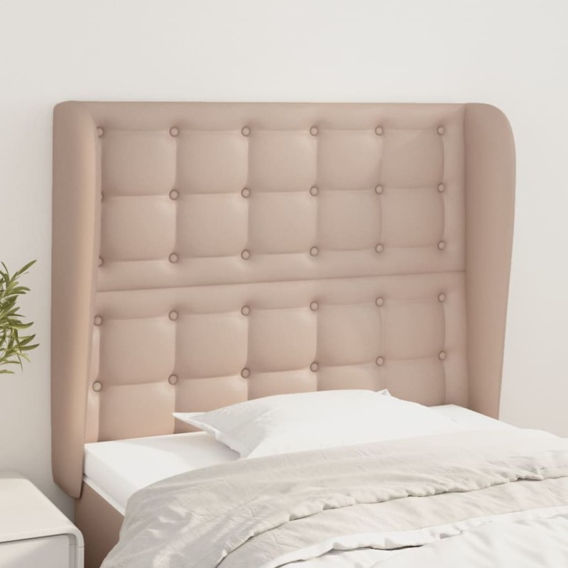 vidaXL Cabecero con orejas cuero sintético capuchino 93x23x118/128 cm vidaXL Cabecero con orejas cuero sintético capuchino 93x23x118/128 cm