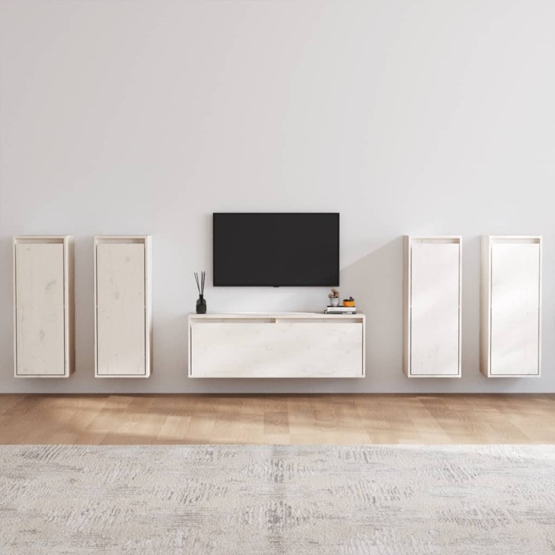 vidaXL Muebles para TV 5 piezas madera maciza de pino blanco vidaXL Muebles para TV 5 piezas madera maciza de pino blanco