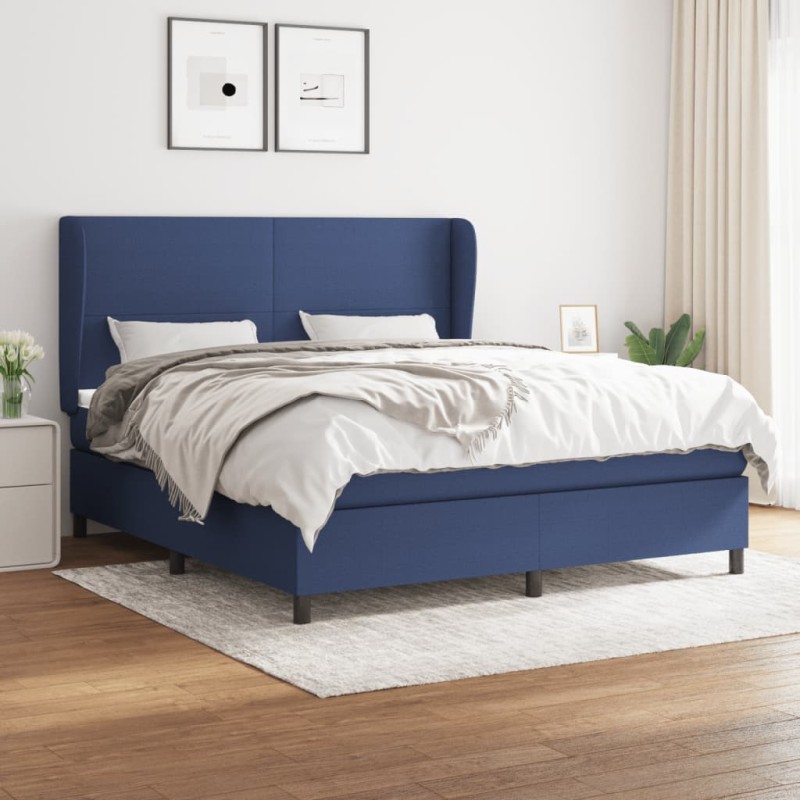 vidaXL Cama box spring con colchón tela azul 160x200 cm vidaXL Cama box spring con colchón tela azul 160x200 cm