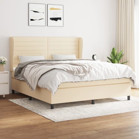 vidaXL Cama box spring con colchón tela color crema 160x200 cm