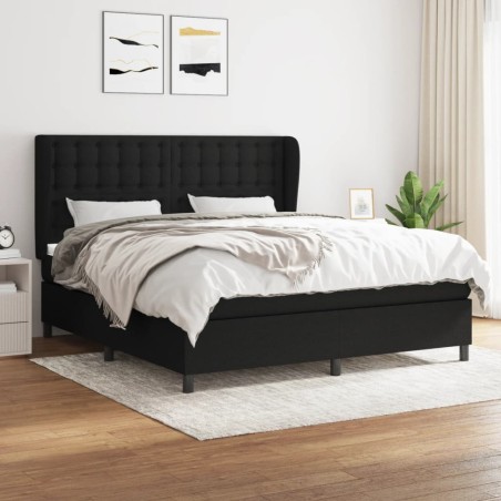 vidaXL Cama box spring con colchón tela negro 180x200 cm