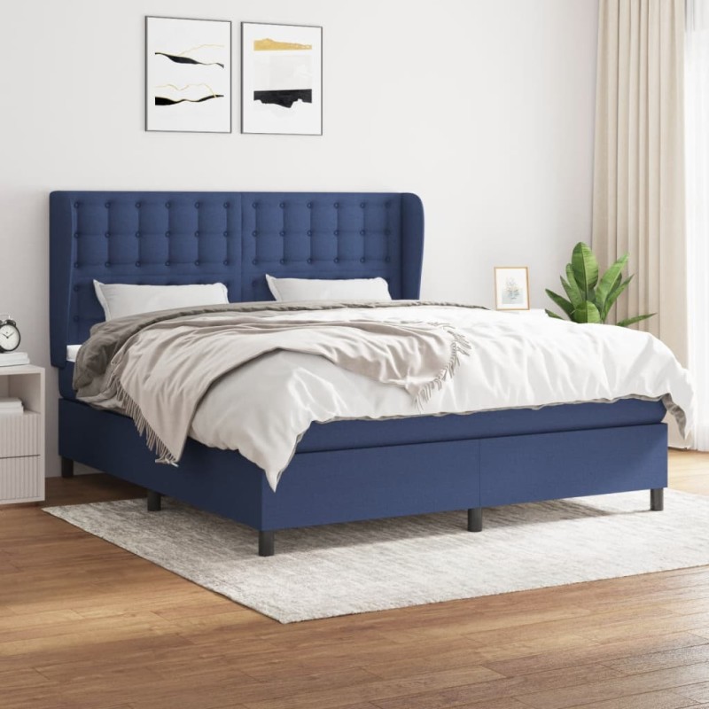 vidaXL Cama box spring con colchón tela azul 160x200 cm vidaXL Cama box spring con colchón tela azul 160x200 cm