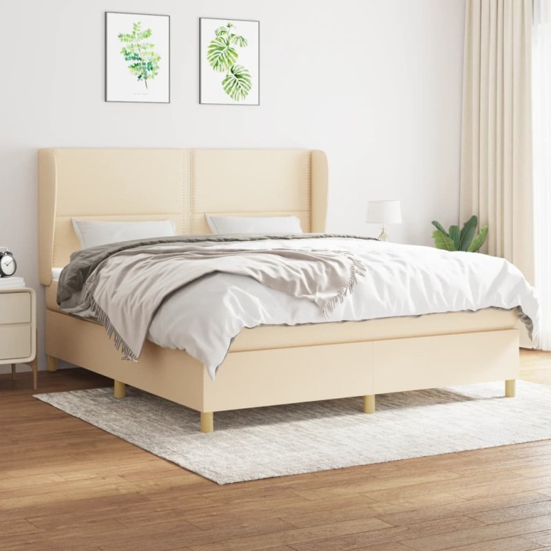 vidaXL Cama box spring con colchón tela color crema 180x200 cm vidaXL Cama box spring con colchón tela color crema 180x200 cm