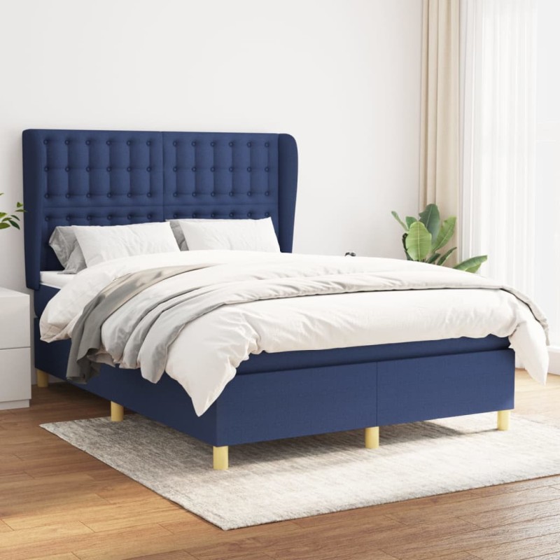 vidaXL Cama box spring con colchón tela azul 140x200 cm vidaXL Cama box spring con colchón tela azul 140x200 cm