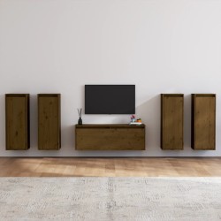 vidaXL Muebles para TV 5 piezas madera maciza de pino marrón miel