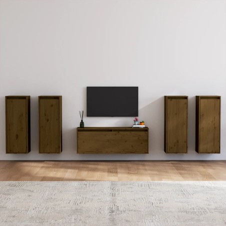 vidaXL Muebles para TV 5 piezas madera maciza de pino marrón miel
