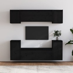 vidaXL Muebles para TV 6 piezas madera maciza de pino negro