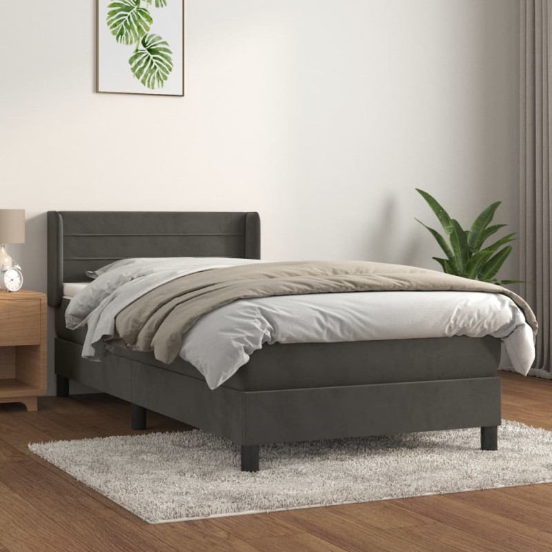 vidaXL Cama box spring con colchón terciopelo gris oscuro 100x200 cm vidaXL Cama box spring con colchón terciopelo gris oscuro 100x200 cm