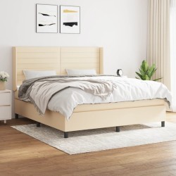 vidaXL Cama box spring con colchón tela color crema 180x200 cm