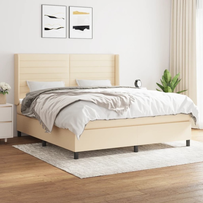vidaXL Cama box spring con colchón tela color crema 180x200 cm vidaXL Cama box spring con colchón tela color crema 180x200 cm