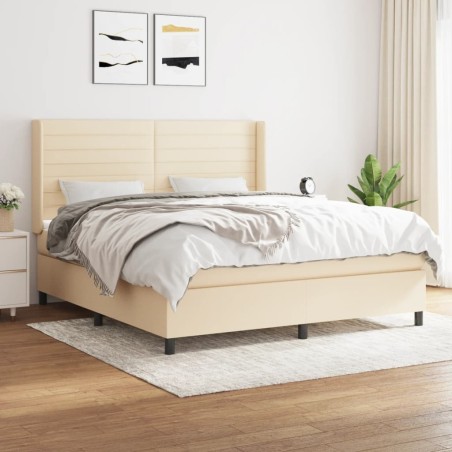 vidaXL Cama box spring con colchón tela color crema 180x200 cm