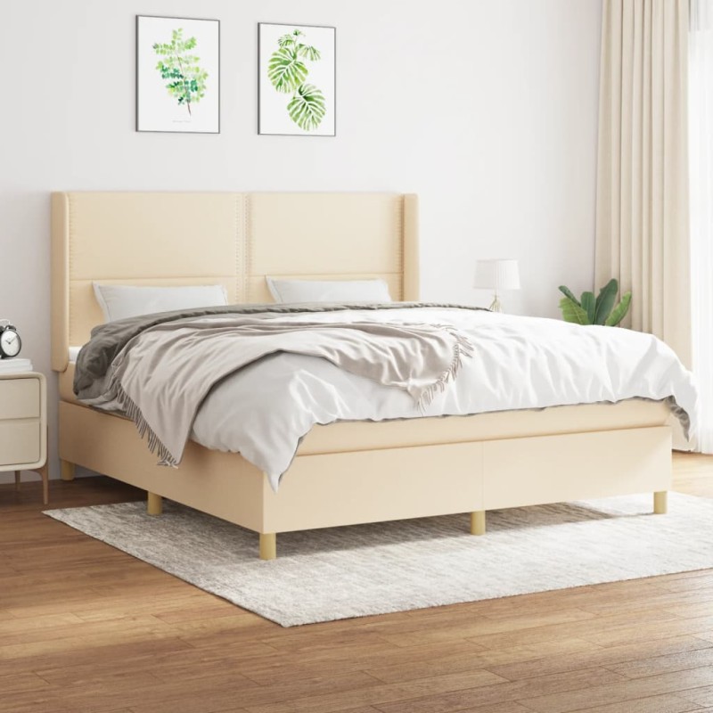 vidaXL Cama box spring con colchón tela color crema 180x200 cm vidaXL Cama box spring con colchón tela color crema 180x200 cm