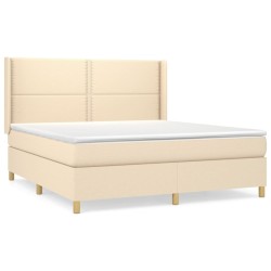 vidaXL Cama box spring con colchón tela color crema 180x200 cm