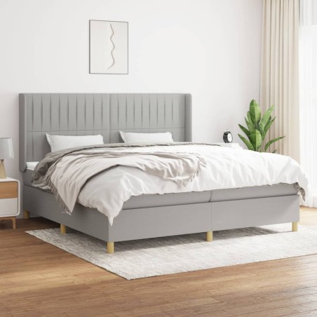 vidaXL Cama box spring con colchón tela gris claro 200x200 cm