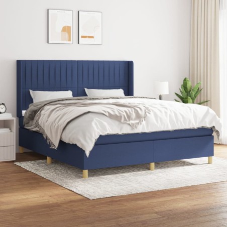 vidaXL Cama box spring con colchón tela azul 180x200 cm
