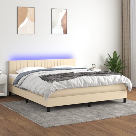 vidaXL Cama box spring colchón y luces LED tela crema 160x200 cm
