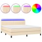 vidaXL Cama box spring colchón y luces LED tela crema 160x200 cm vidaXL Cama box spring colchón y luces LED tela crema 160x200 cm