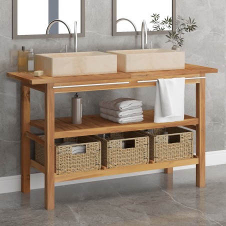 vidaXL Tocador de baño madera maciza de teca con lavabos mármol crema